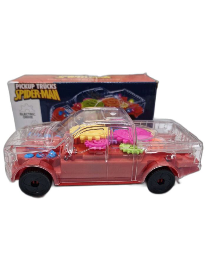 Transparent Spiderman colour rotating gear Truck with lights and sticker gz213 - Image 2